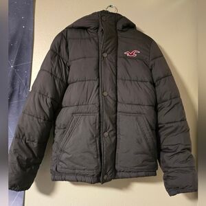 Hollister Men's Black Hooded Quilted Puffer Jacket (Size Small) *Rare*